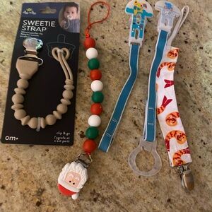 3 for $10- NWT Itzy Ritzy Baby Pacifier Clip Set and Santa and Beads